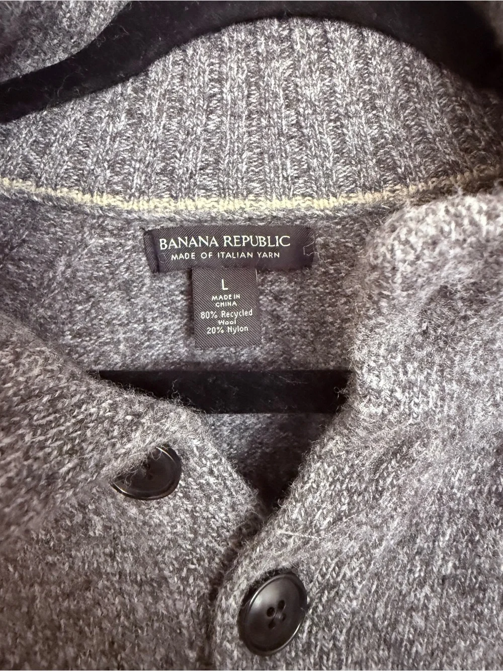 Banana Republic Men's Heather Gray Three-Button Crewneck Sweater